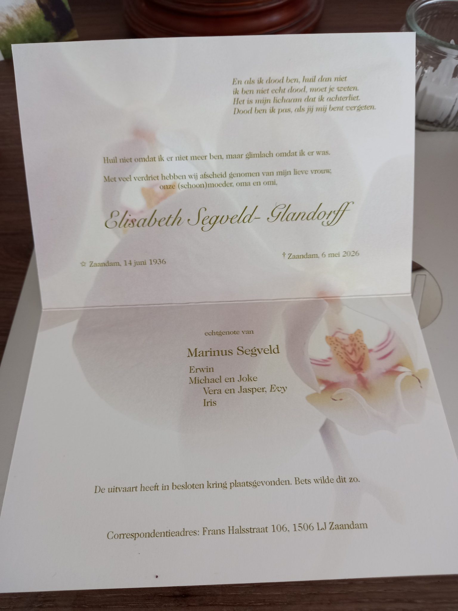 In memoriam - Elisabeth Segveld - Glandorff