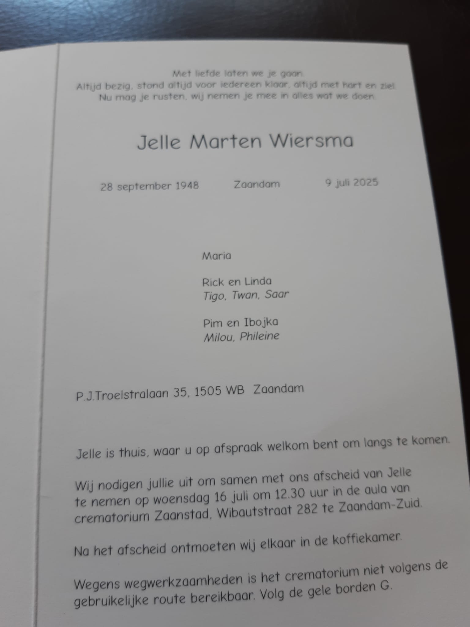 In memoriam - Jelle Wiersma