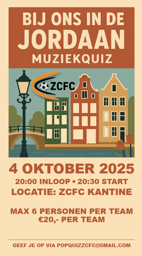 Zaterdag 4 oktober popquiz bij ZCFC!